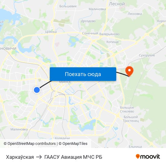 Харкаўская to ГААСУ Авиация МЧС РБ map