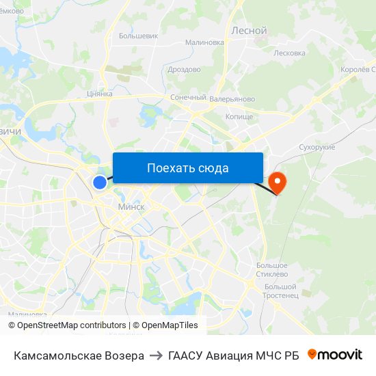 Камсамольскае Возера to ГААСУ Авиация МЧС РБ map