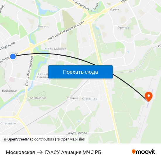Московская to ГААСУ Авиация МЧС РБ map