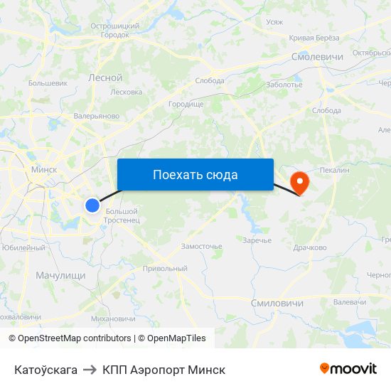 Катоўскага to КПП Аэропорт Минск map