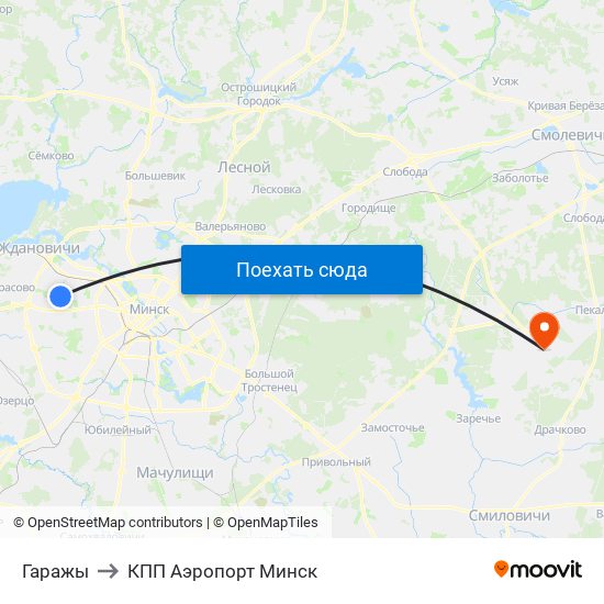 Гаражы to КПП Аэропорт Минск map