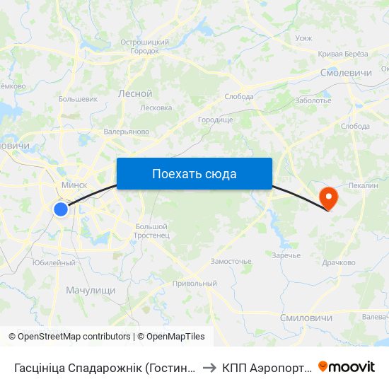 Гасцініца Спадарожнік (Гостиница Спутник) to КПП Аэропорт Минск map
