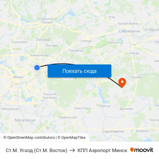 Ст.М. Усход (Ст.М. Восток) to КПП Аэропорт Минск map