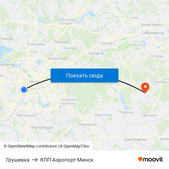 Грушевка to КПП Аэропорт Минск map