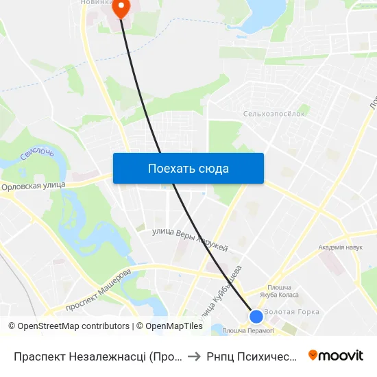 Праспект Незалежнасці (Проспект Независимости) to Рнпц Психического Здоровья map