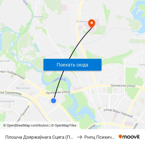 Плошча Дзяржаўнага Сцяга (Площадь Государственного Флага) to Рнпц Психического Здоровья map