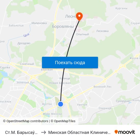 Ст.М. Барысаўскі Тракт to Минская Областная Клиническая Больница map