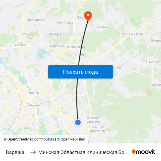 Варвашэні to Минская Областная Клиническая Больница map