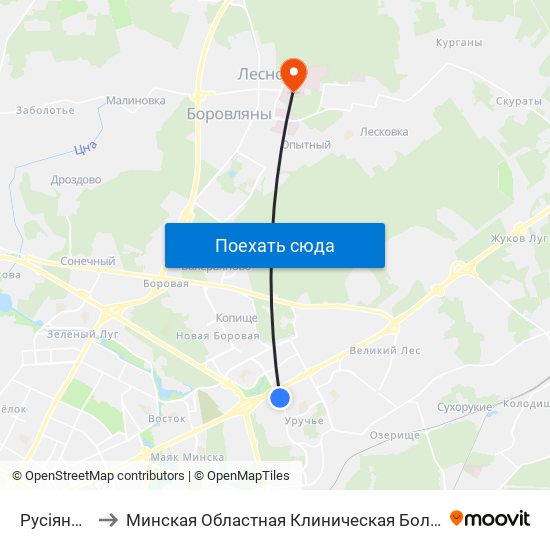 Русіянава to Минская Областная Клиническая Больница map