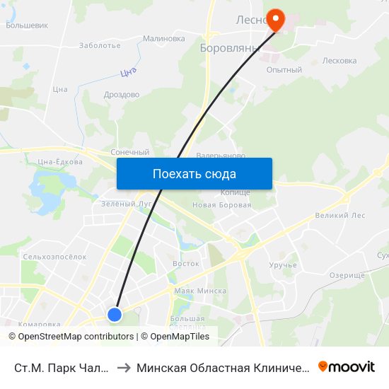 Ст.М. Парк Чалюскінцаў to Минская Областная Клиническая Больница map