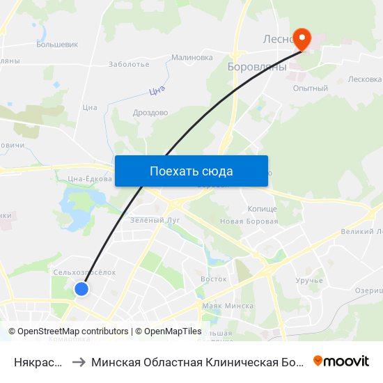 Някрасава to Минская Областная Клиническая Больница map