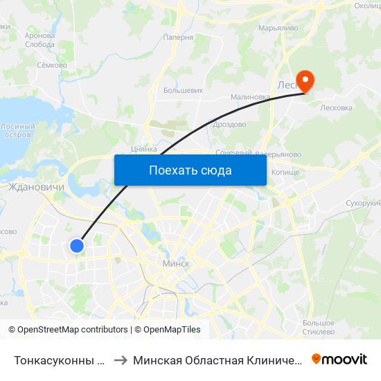 Тонкасуконны Камбінат to Минская Областная Клиническая Больница map