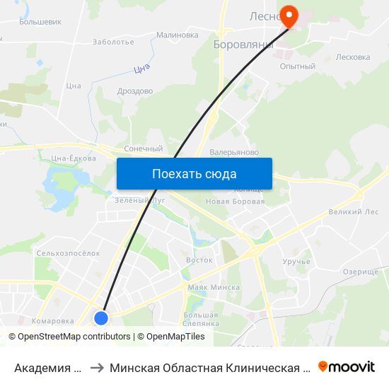 Академия Наук to Минская Областная Клиническая Больница map