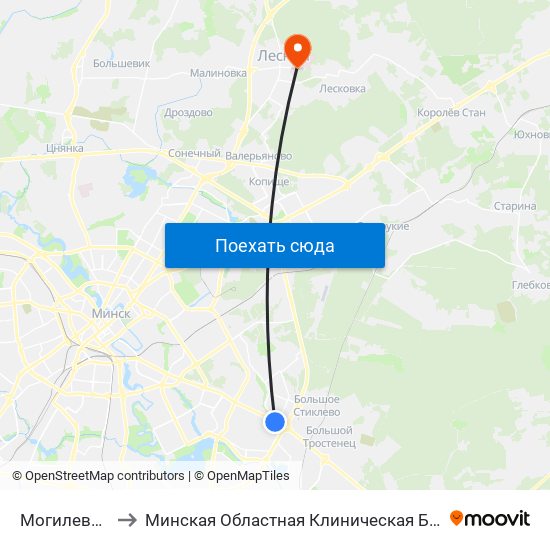 Могилевская to Минская Областная Клиническая Больница map