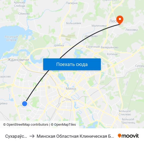 Сухараўская to Минская Областная Клиническая Больница map