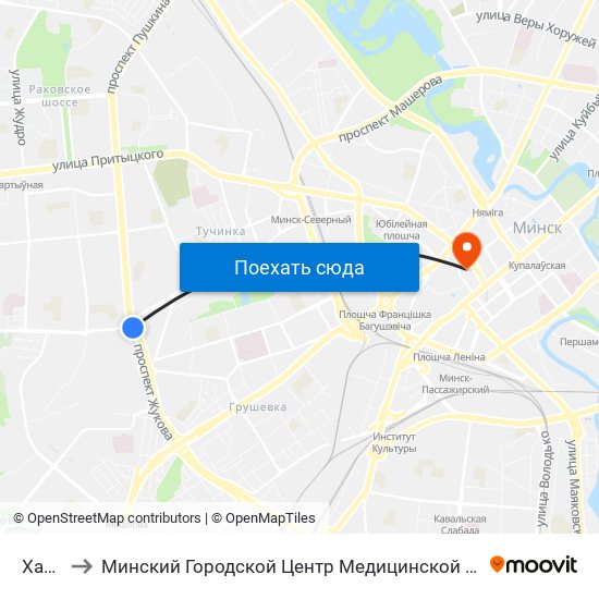 Харкаўская to Минский Городской Центр Медицинской Реабилитации Детей С Психоневрологическими Заболеваниями map