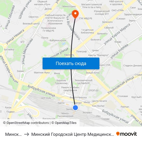 Минск-Пассажирский to Минский Городской Центр Медицинской Реабилитации Детей С Психоневрологическими Заболеваниями map