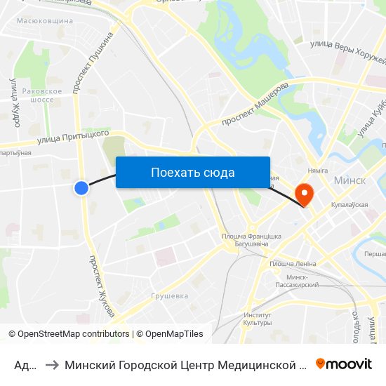 Адоеўскага to Минский Городской Центр Медицинской Реабилитации Детей С Психоневрологическими Заболеваниями map