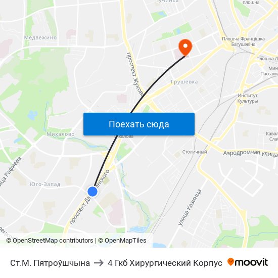 Ст.М. Пятроўшчына to 4 Гкб Хирургический Корпус map