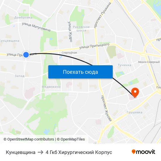 Кунцевщина to 4 Гкб Хирургический Корпус map