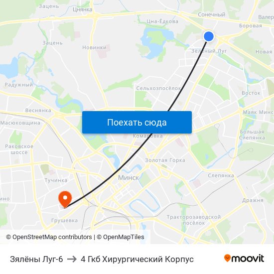 Зялёны Луг-6 to 4 Гкб Хирургический Корпус map