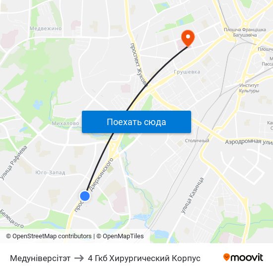 Медуніверсітэт to 4 Гкб Хирургический Корпус map