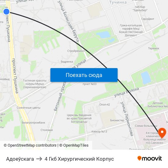 Адоеўскага to 4 Гкб Хирургический Корпус map