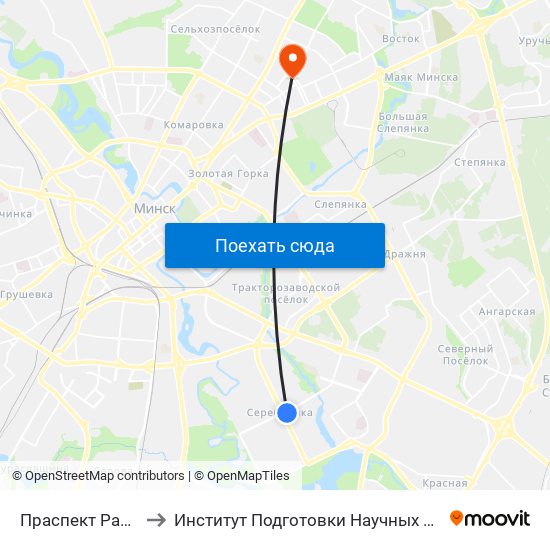 Праспект Ракасоўскага to Институт Подготовки Научных Кадров Нан Беларуси map