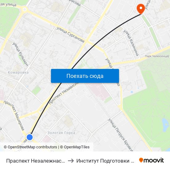 Праспект Незалежнасці (Проспект Независимости) to Институт Подготовки Научных Кадров Нан Беларуси map