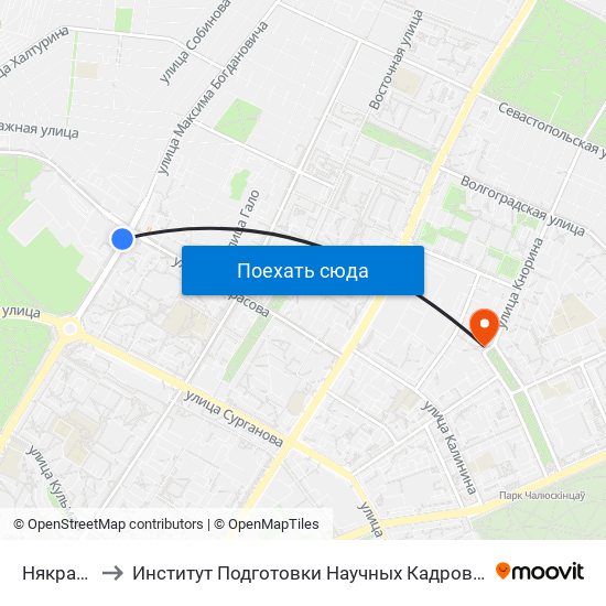 Някрасава to Институт Подготовки Научных Кадров Нан Беларуси map