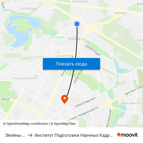 Зялёны Луг-6 to Институт Подготовки Научных Кадров Нан Беларуси map