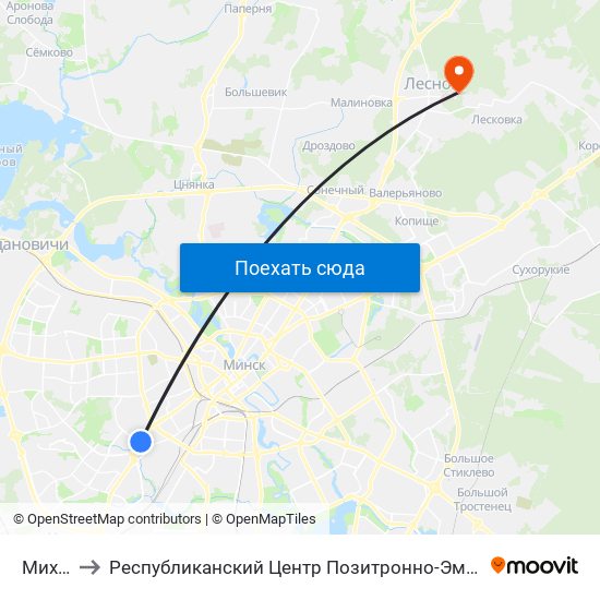 Михалово to Республиканский Центр Позитронно-Эмиссионной Томографии (Пэт-Центр) map