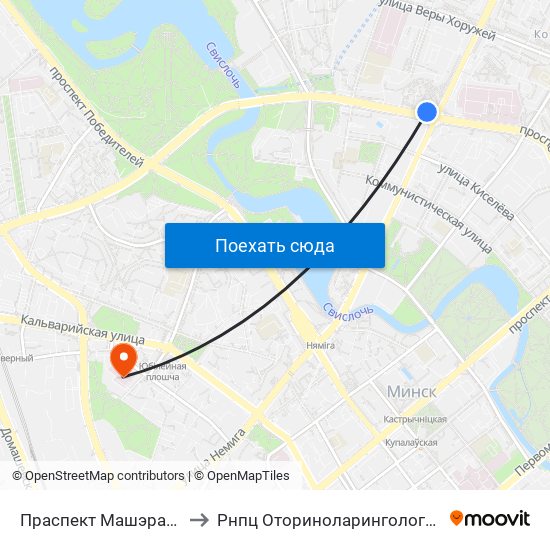 Праспект Машэрава to Рнпц Оториноларингологии map