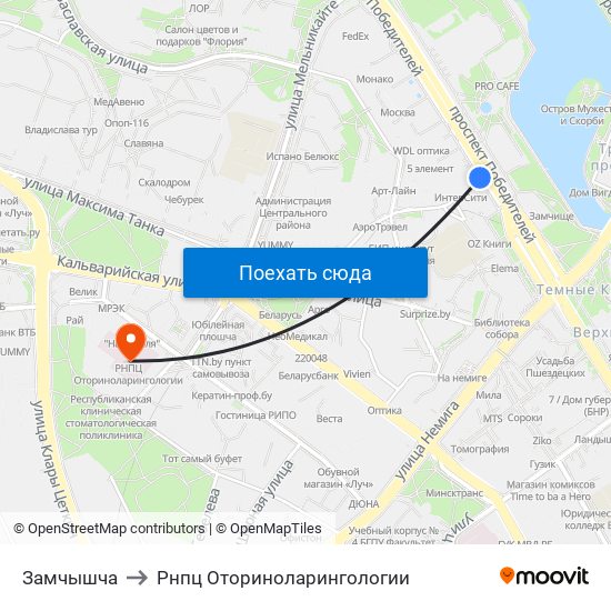 Замчышча to Рнпц Оториноларингологии map