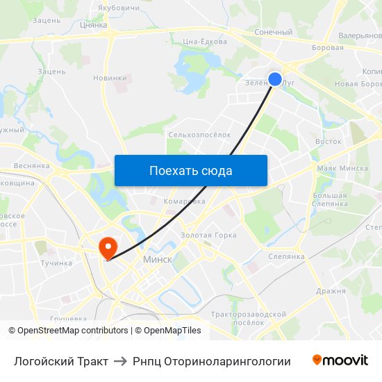 Логойский Тракт to Рнпц Оториноларингологии map