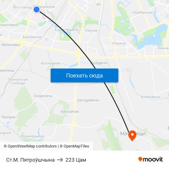 Ст.М. Пятроўшчына to 223 Цам map