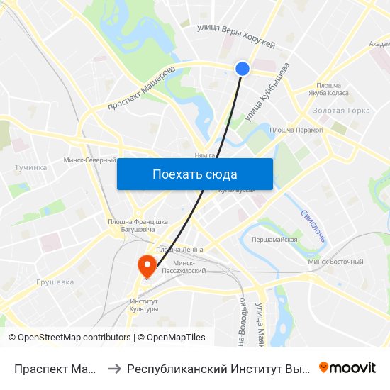 Праспект Машэрава to Республиканский Институт Высшей Школы map