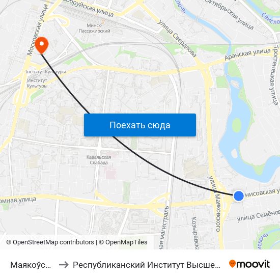 Маякоўскага to Республиканский Институт Высшей Школы map