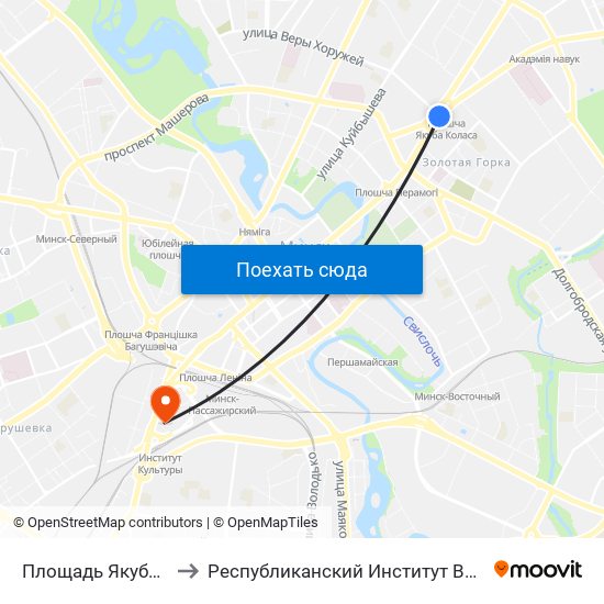 Площадь Якуба Коласа to Республиканский Институт Высшей Школы map