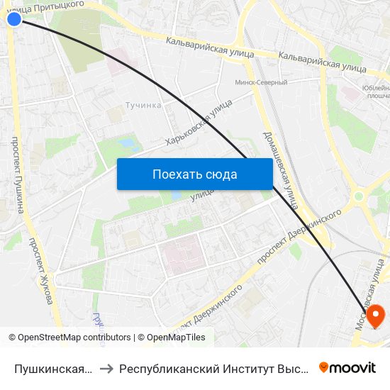 Пушкинская Ст.М. to Республиканский Институт Высшей Школы map