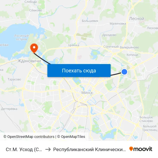 Ст.М. Усход (Ст.М. Восток) to Республиканский Клинический Медицинский Центр map