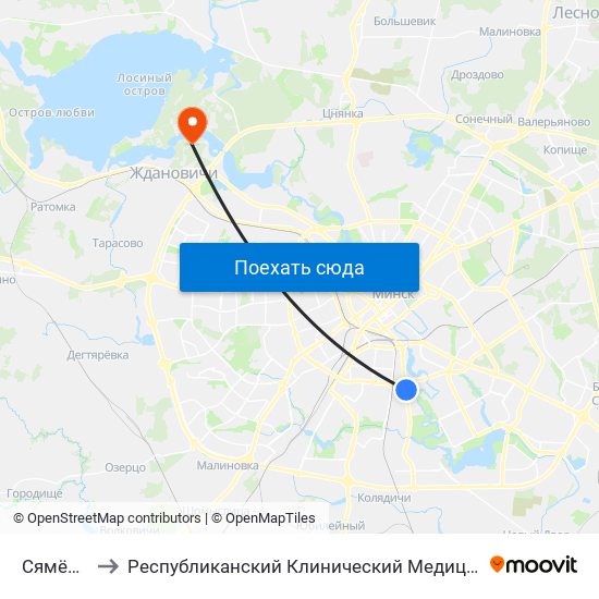 Сямёнава to Республиканский Клинический Медицинский Центр map