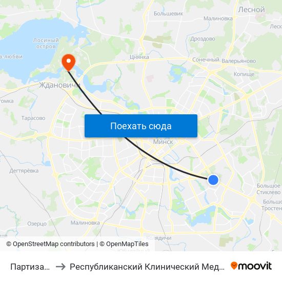 Партизанская to Республиканский Клинический Медицинский Центр map