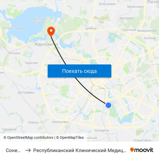 Сонечная to Республиканский Клинический Медицинский Центр map