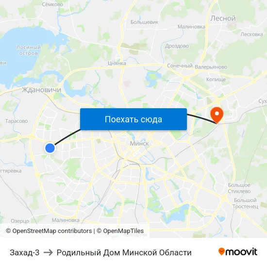 Захад-3 to Родильный Дом Минской Области map