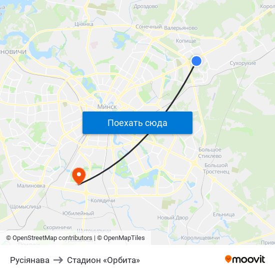 Русіянава to Стадион «Орбита» map