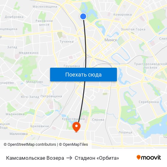 Камсамольскае Возера to Стадион «Орбита» map