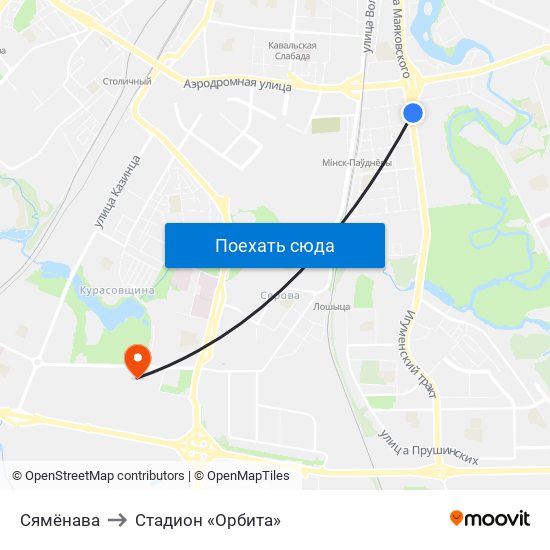 Сямёнава to Стадион «Орбита» map