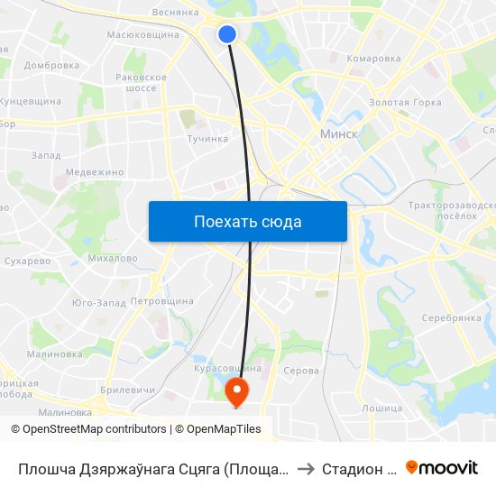 Плошча Дзяржаўнага Сцяга (Площадь Государственного Флага) to Стадион «Орбита» map