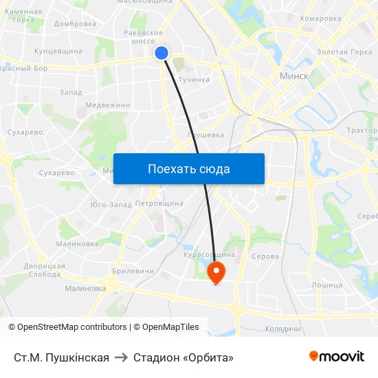 Ст.М. Пушкінская to Стадион «Орбита» map